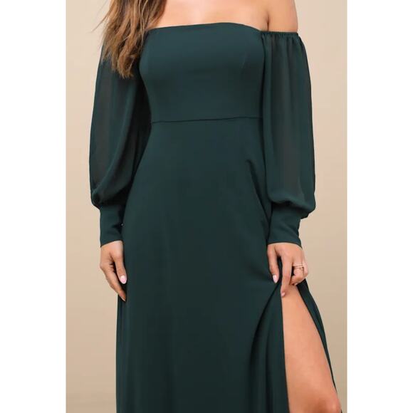 NEW Lulus Feel The Romance Emerald Green Off The Shoulder Maxi Dress - Picture 4 of 15